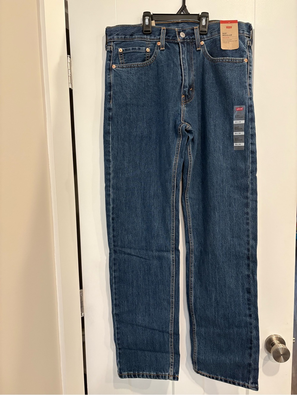 Levi's 505 Regular Fit Jeans in Blue with Tan Patch